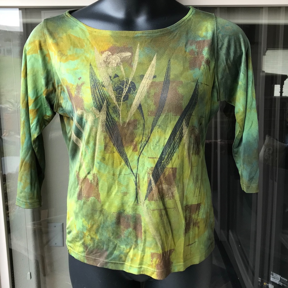 Golden Idol 100% silk jersey 3/4-sleeve pullover, M